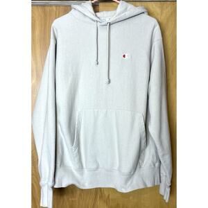 Champion Reverse Weave Hoodie Mens Large Beige Pullover Fleece Logo Sweatshirt